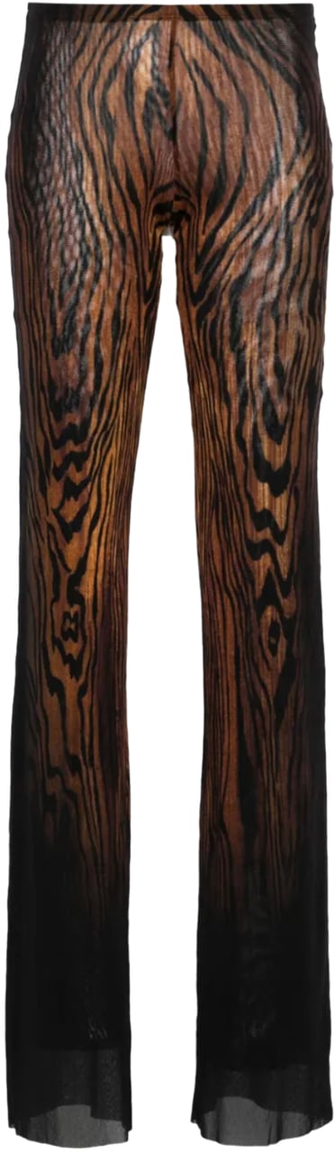 Jean Paul Gaultier Mesh Trouser Printed "wood" Black/brown Zwart