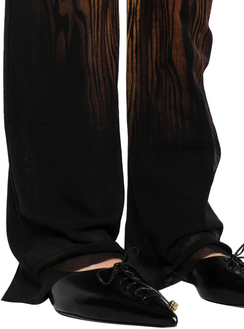 Jean Paul Gaultier Mesh Trouser Printed "wood" Black/brown Zwart