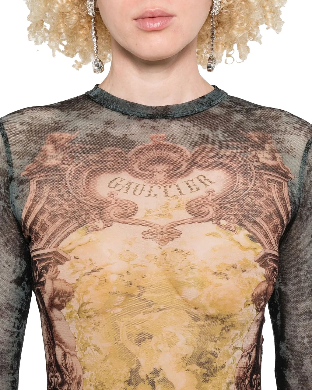 Jean Paul Gaultier Mesh Long Dress Printed "médaillon" Black/vintageblue/green Groen