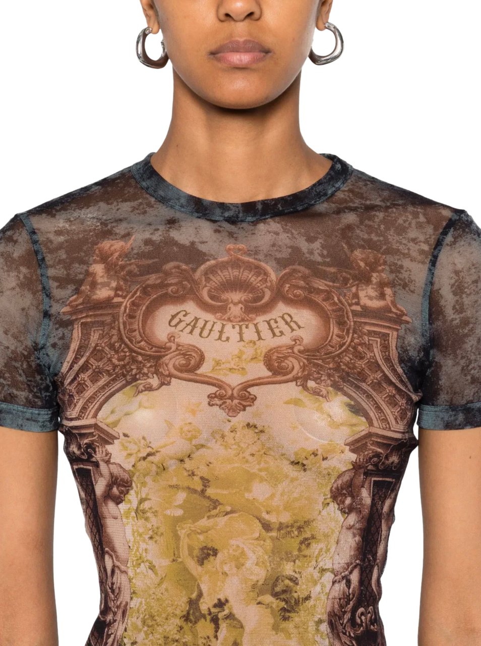 Jean Paul Gaultier Mesh Short Dress Printed "médaillon" Black/vintageblue/green Groen