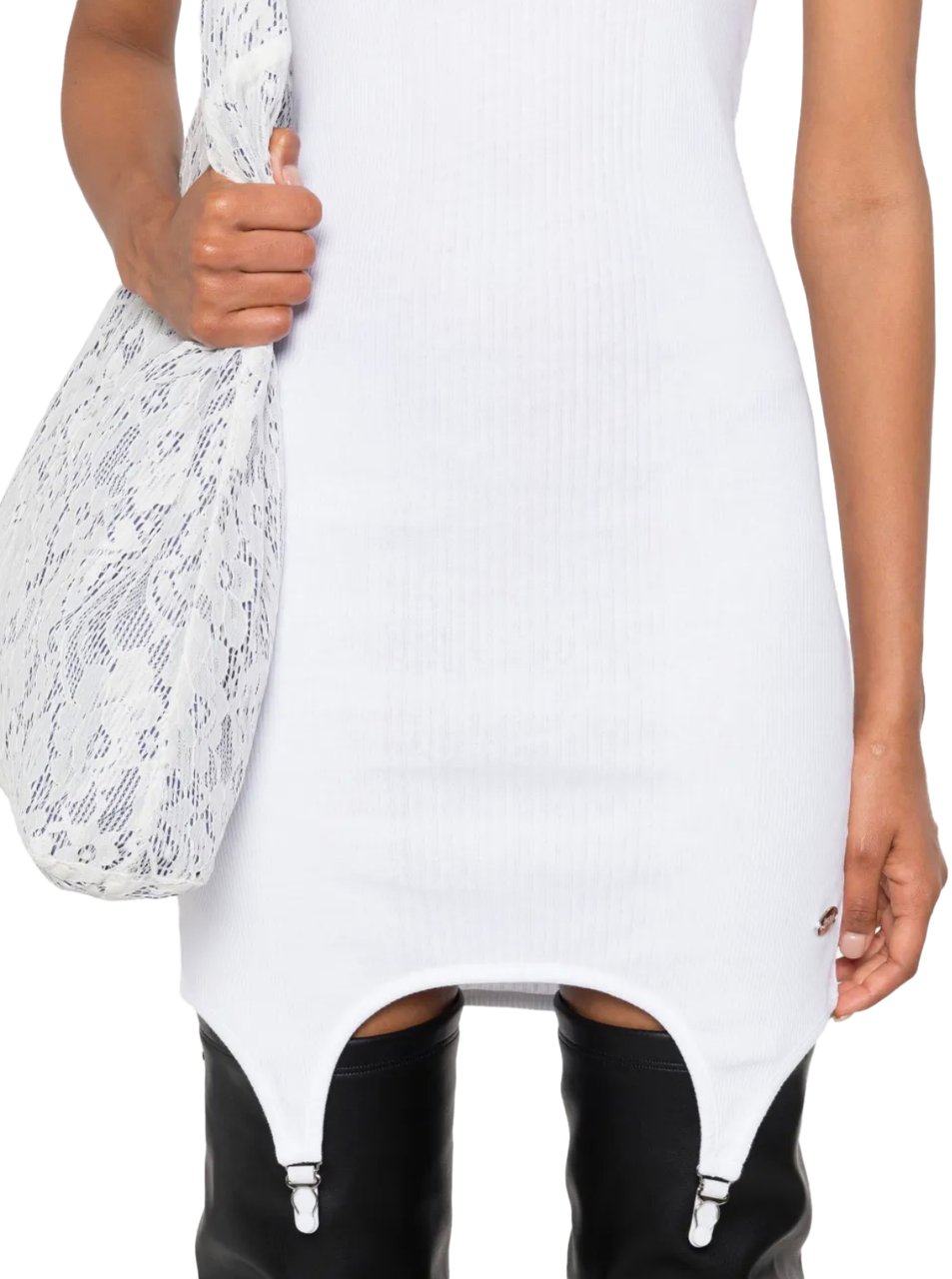 Jean Paul Gaultier Cotton Ribbed Short Dress With Lingerie Garter White Wit