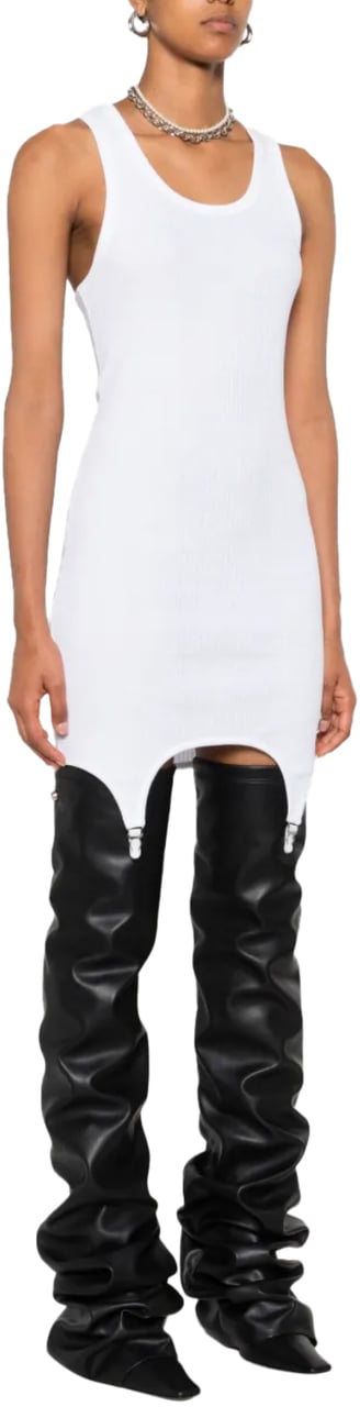 Jean Paul Gaultier Cotton Ribbed Short Dress With Lingerie Garter White Wit