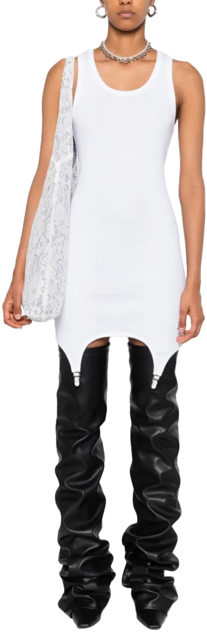 Jean Paul Gaultier Cotton Ribbed Short Dress With Lingerie Garter White Wit