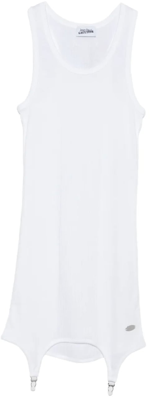 Jean Paul Gaultier Cotton Ribbed Short Dress With Lingerie Garter White Wit