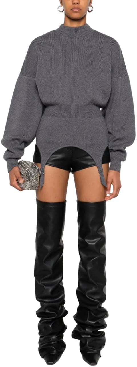 Jean Paul Gaultier Jersey High Neck Bat Sleeves Pullover With Lingerie Garter Middlegrey Grijs
