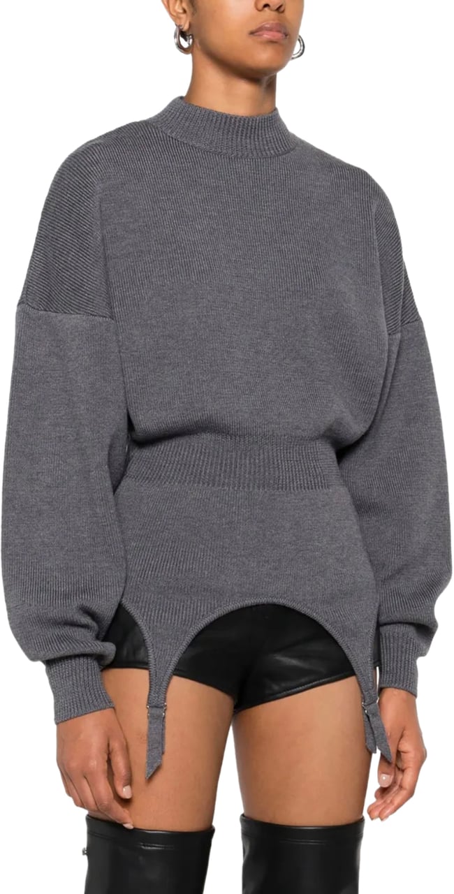 Jean Paul Gaultier Jersey High Neck Bat Sleeves Pullover With Lingerie Garter Middlegrey Grijs