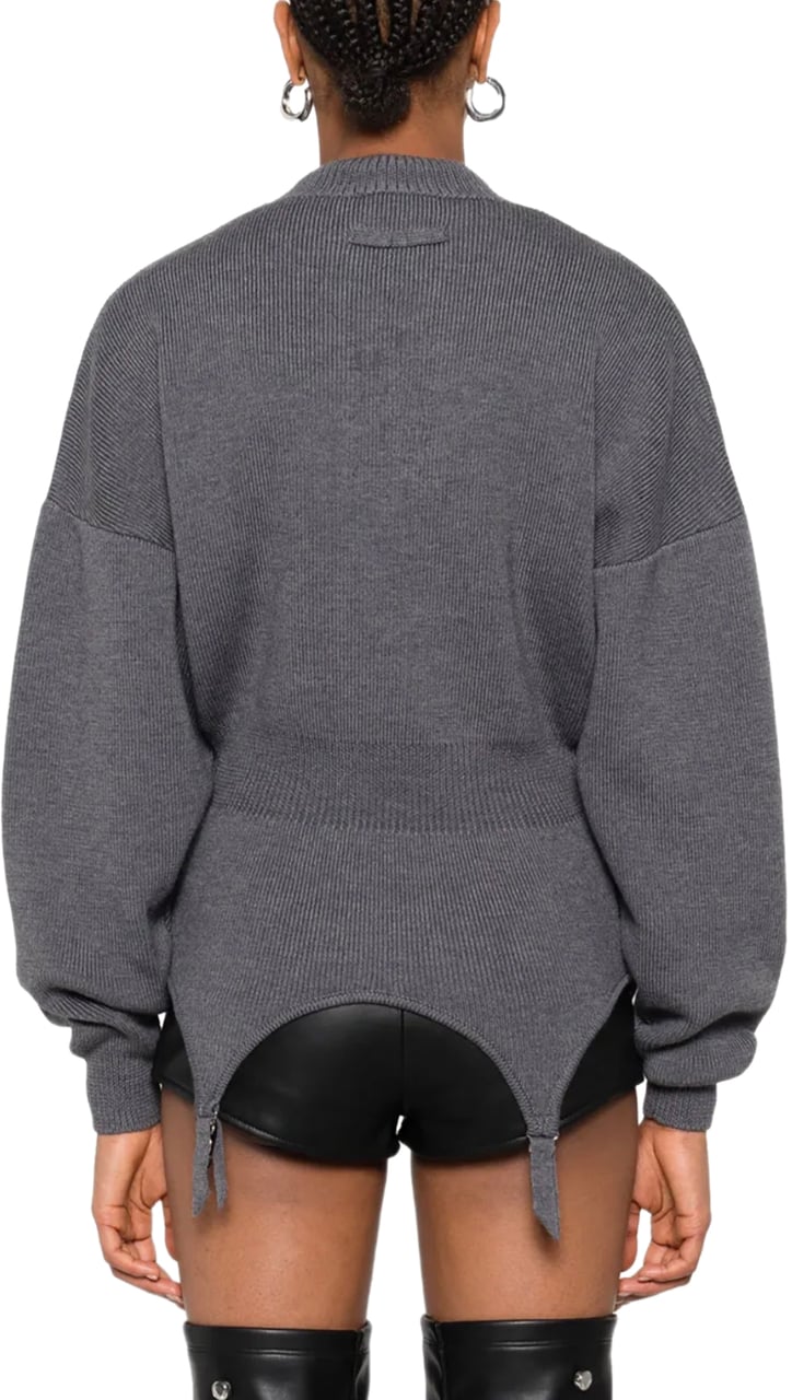 Jean Paul Gaultier Jersey High Neck Bat Sleeves Pullover With Lingerie Garter Middlegrey Grijs