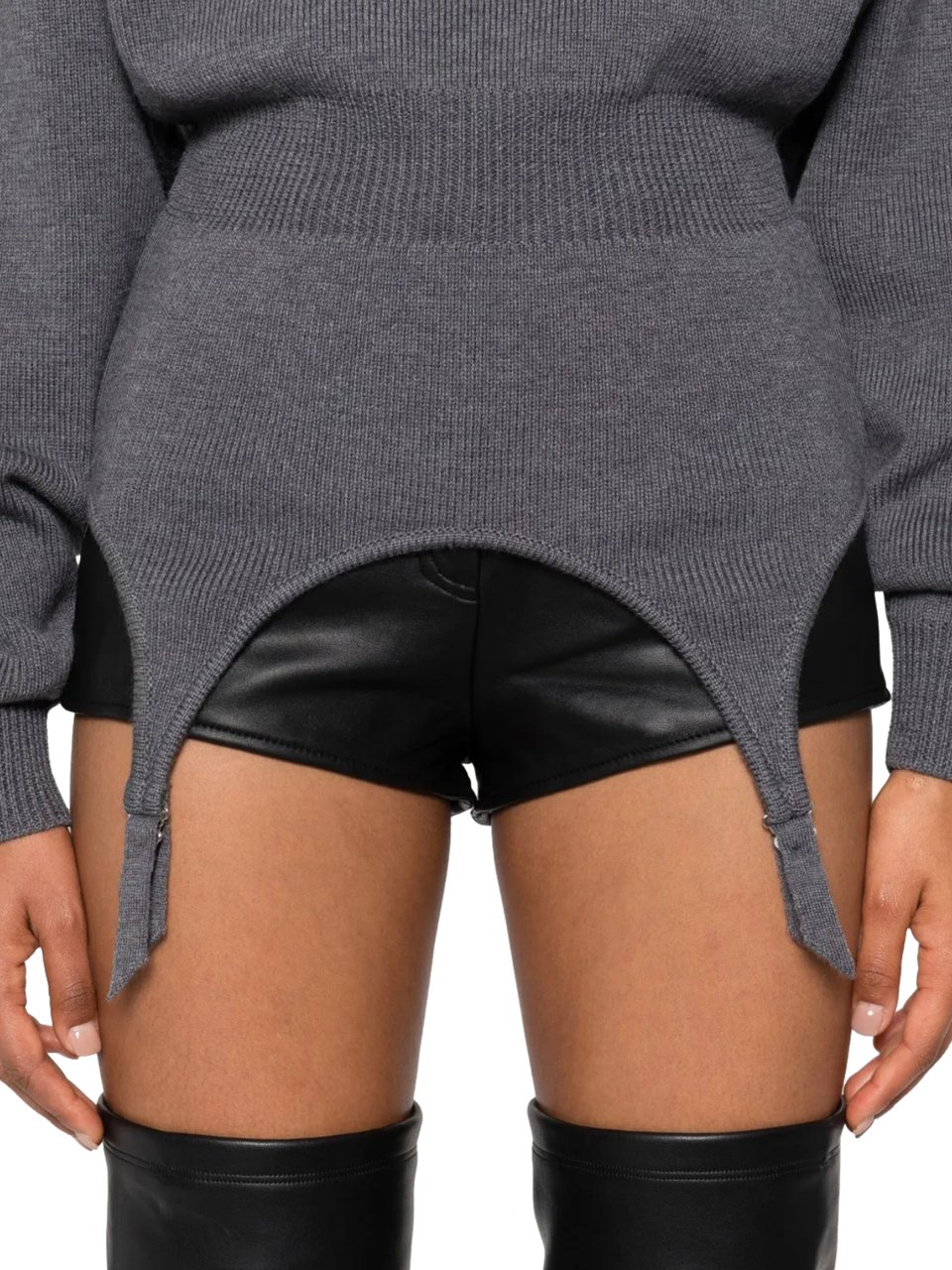 Jean Paul Gaultier Jersey High Neck Bat Sleeves Pullover With Lingerie Garter Middlegrey Grijs