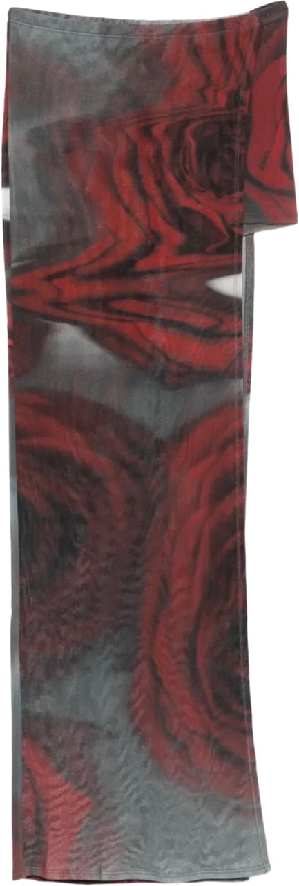 Jean Paul Gaultier Mesh Mini Short With Asymetric Skirt Printed "blurry Roses" White/grey/red Wit