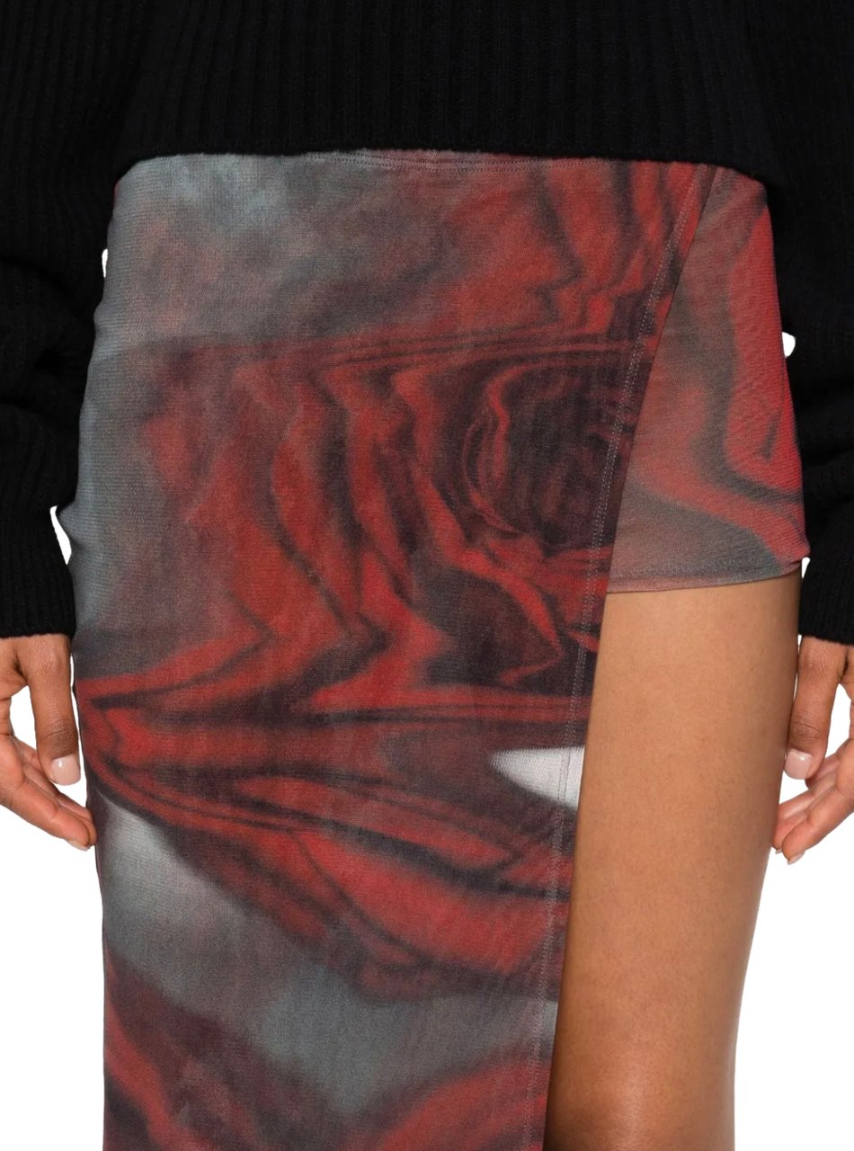 Jean Paul Gaultier Mesh Mini Short With Asymetric Skirt Printed "blurry Roses" White/grey/red Wit