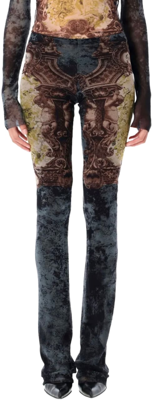 Jean Paul Gaultier Mesh Trouser Printed "médaillon" Black/vintageblue/green Groen