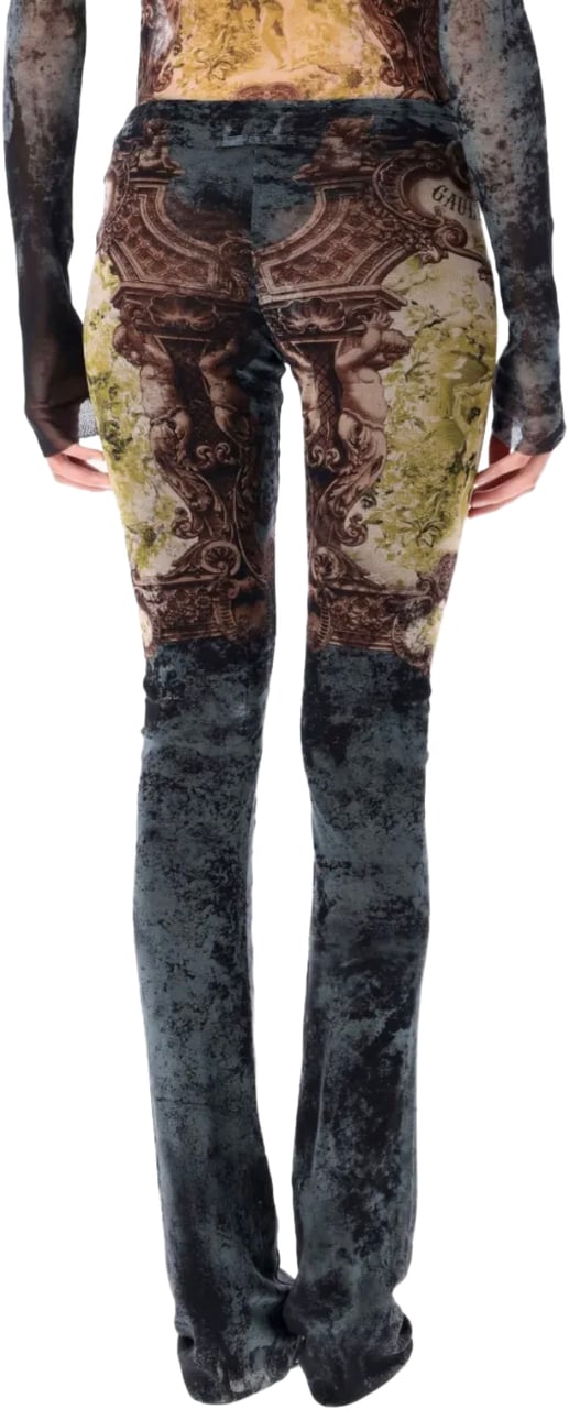 Jean Paul Gaultier Mesh Trouser Printed "médaillon" Black/vintageblue/green Groen
