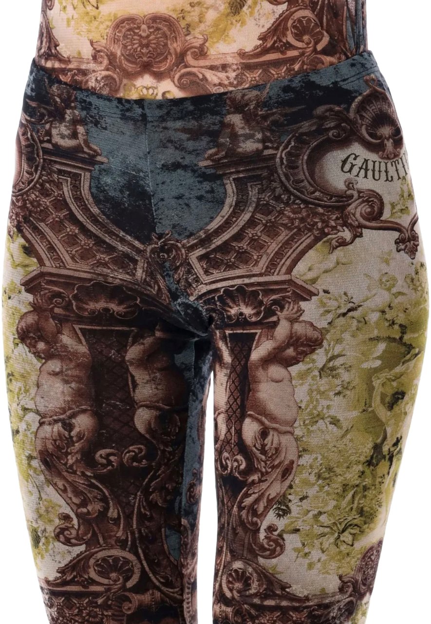 Jean Paul Gaultier Mesh Trouser Printed "médaillon" Black/vintageblue/green Groen