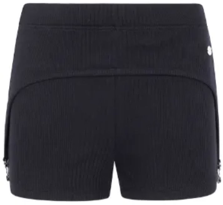 Jean Paul Gaultier Cotton Ribbed Mini Short With Lingerie Garter Black Zwart