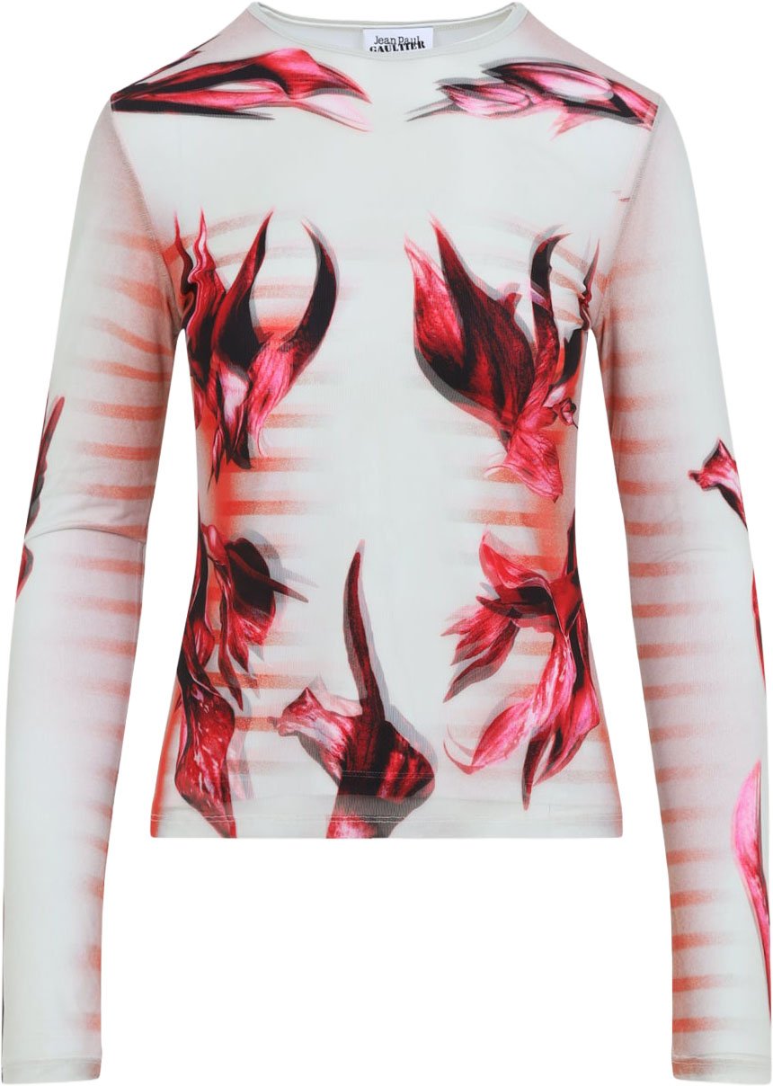 Jean Paul Gaultier Layered Long Sleeves Top Printed "Flower Body Morphing Mariniere" Divers