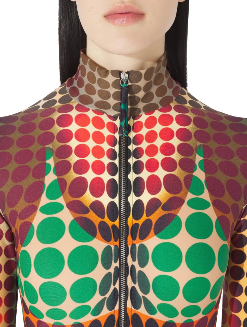 Jean Paul Gaultier Re-edition Long Dress High Neck With Long Sleeves And Center Front Zip Closing Orange/blue/brown Blauw