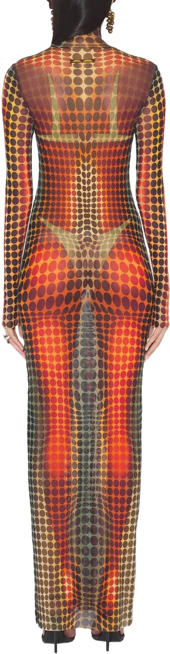 Jean Paul Gaultier Re-edition Long Dress High Neck With Long Sleeves Orange/blue/brown Blauw