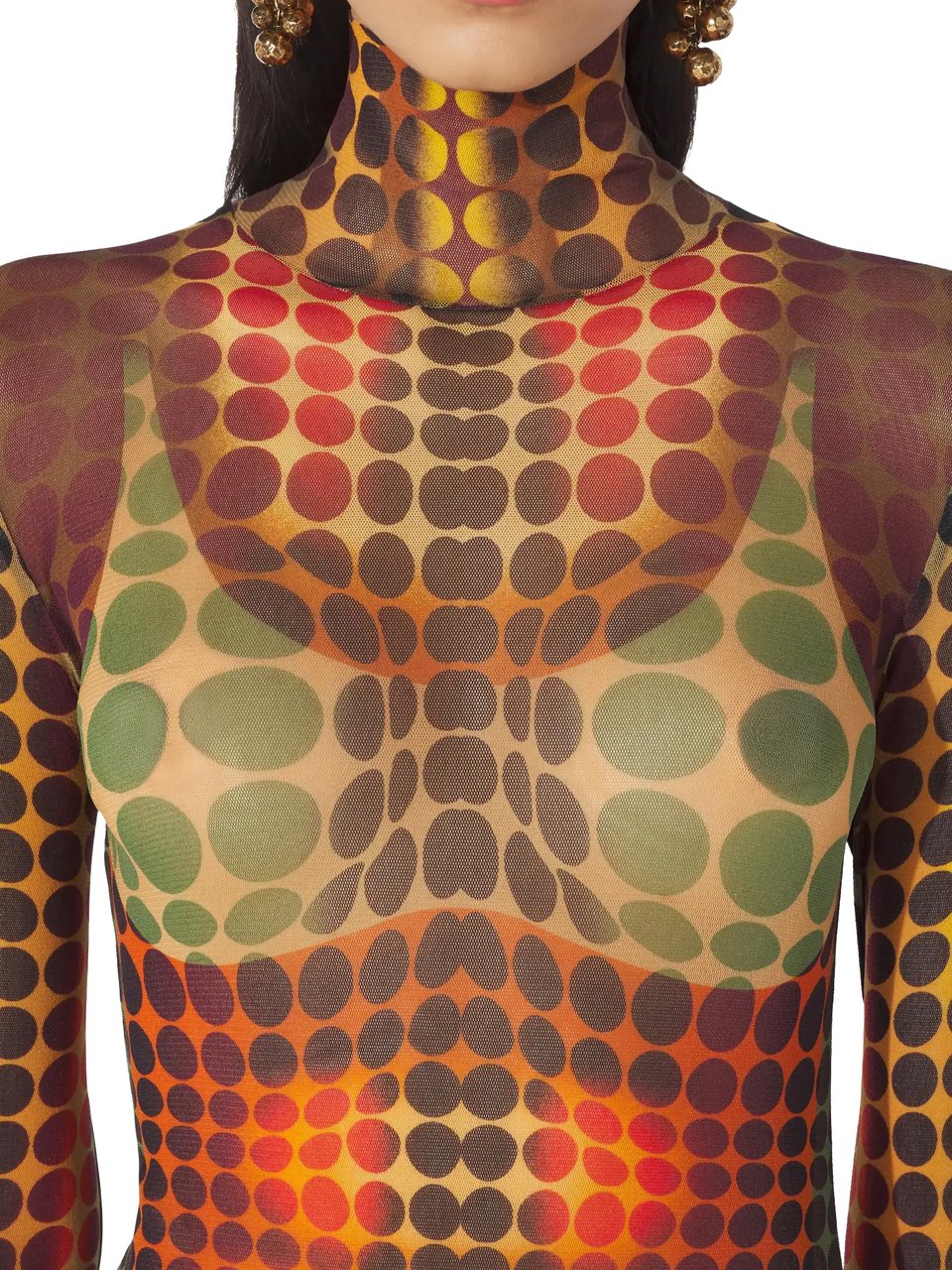 Jean Paul Gaultier Re-edition Long Dress High Neck With Long Sleeves Orange/blue/brown Blauw