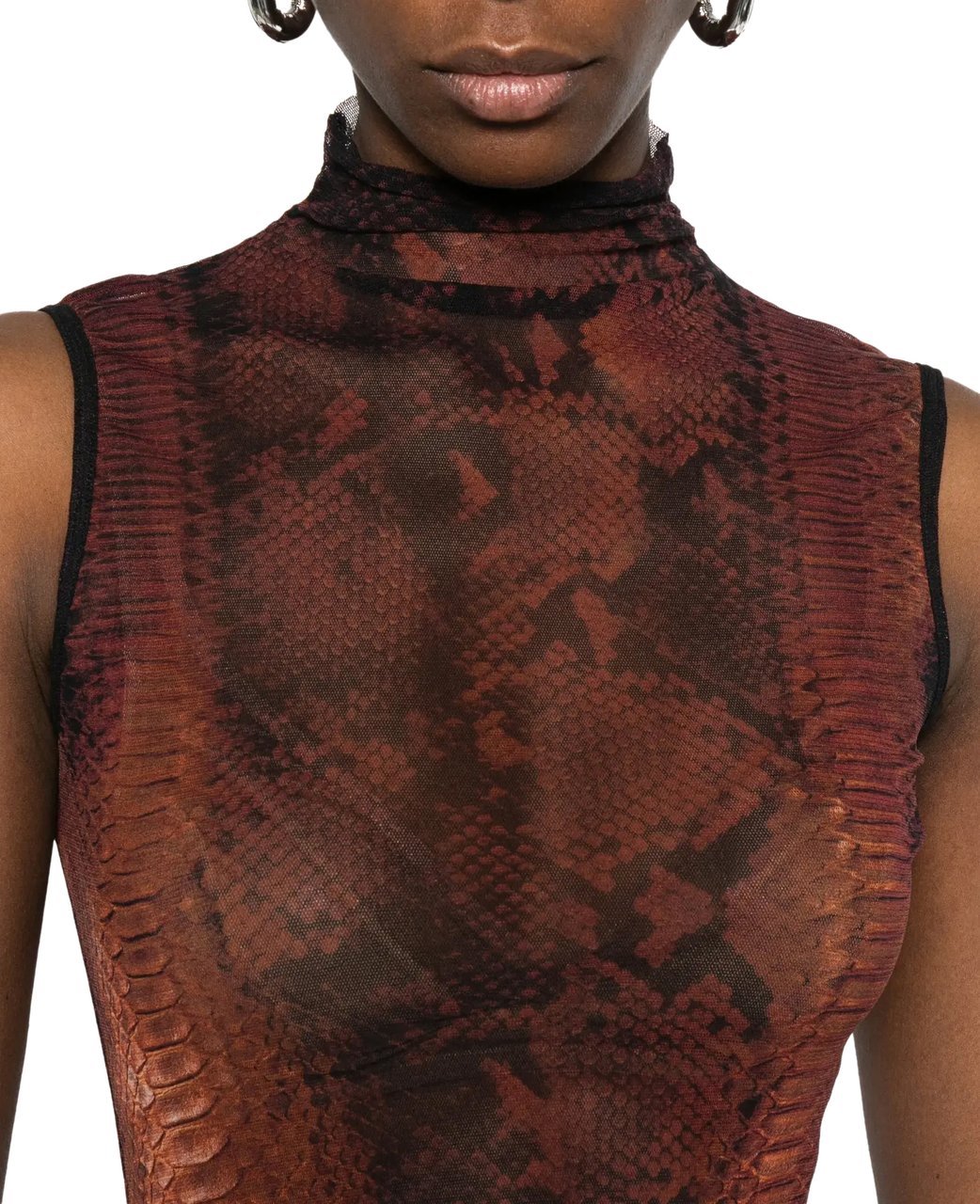 Jean Paul Gaultier Mesh High Neck Tank Top Printed Python Brown/black Zwart