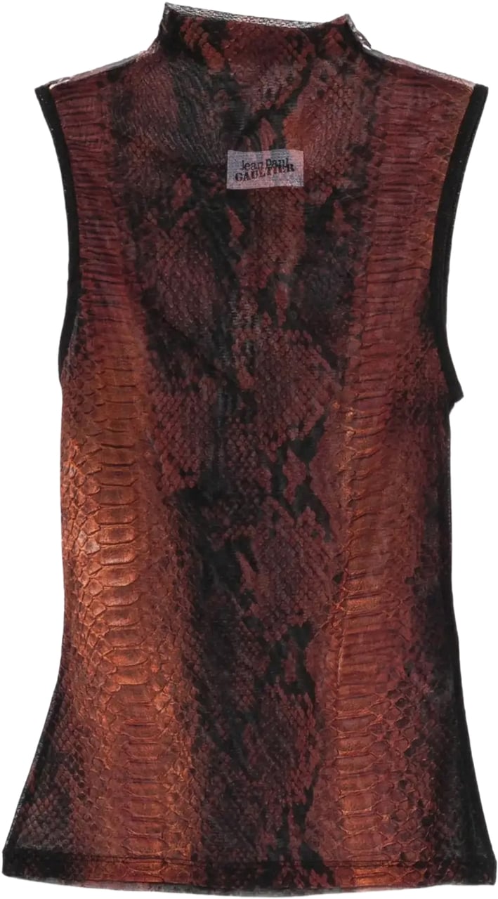 Jean Paul Gaultier Mesh High Neck Tank Top Printed Python Brown/black Zwart