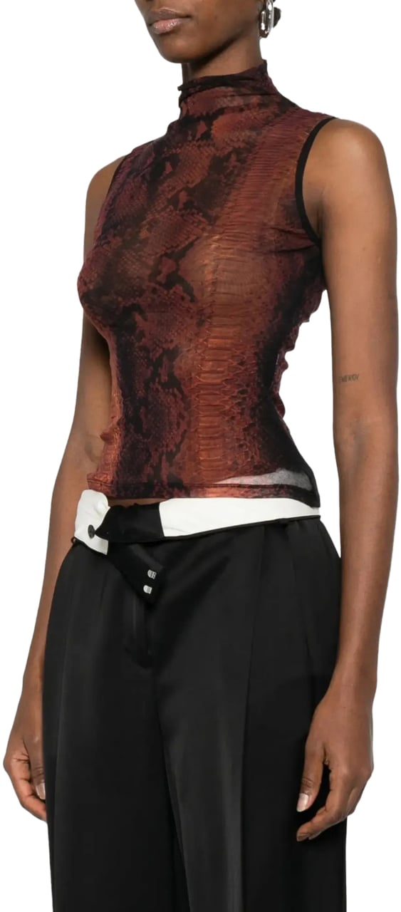 Jean Paul Gaultier Mesh High Neck Tank Top Printed Python Brown/black Zwart