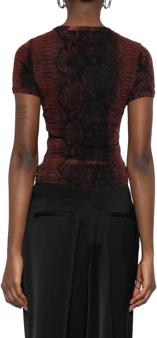Jean Paul Gaultier Mesh Baby Tee Printed Python Brown/black Zwart
