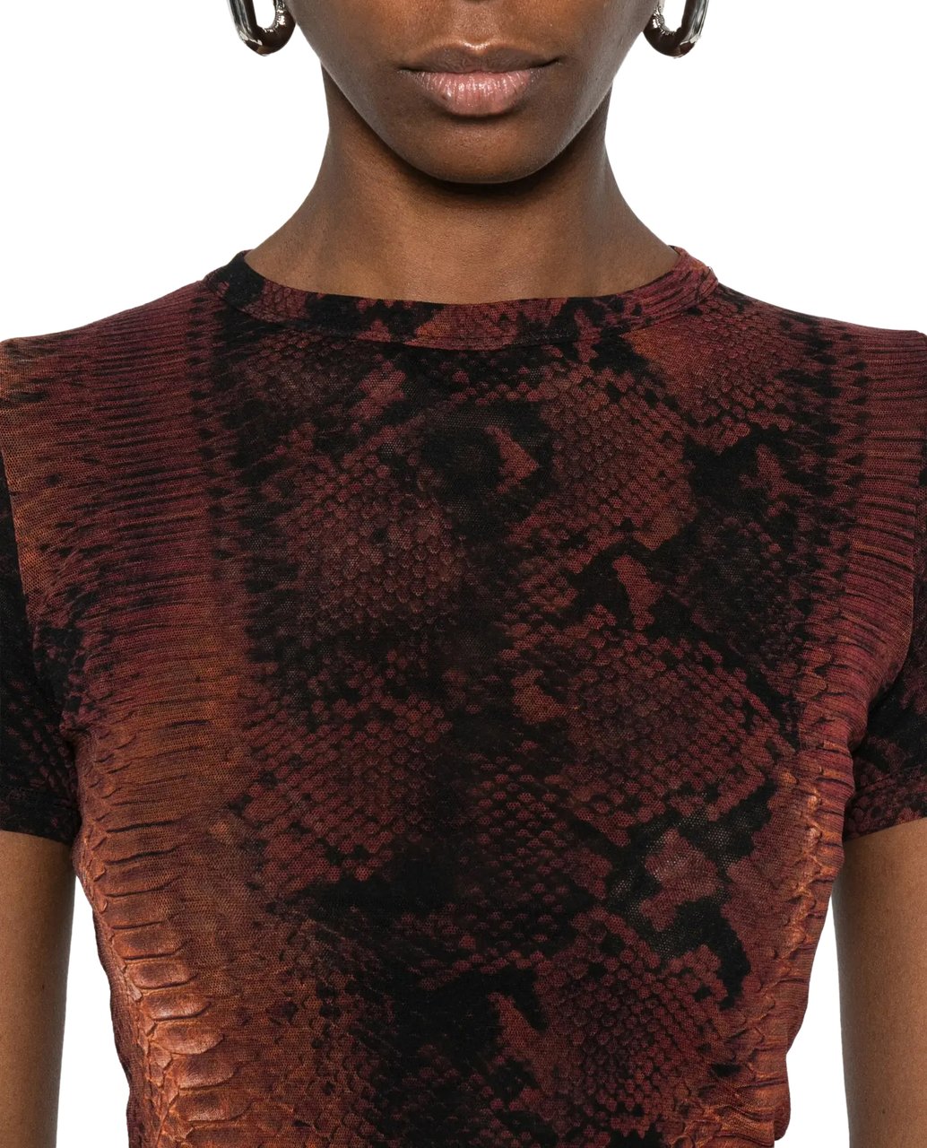 Jean Paul Gaultier Mesh Baby Tee Printed Python Brown/black Zwart