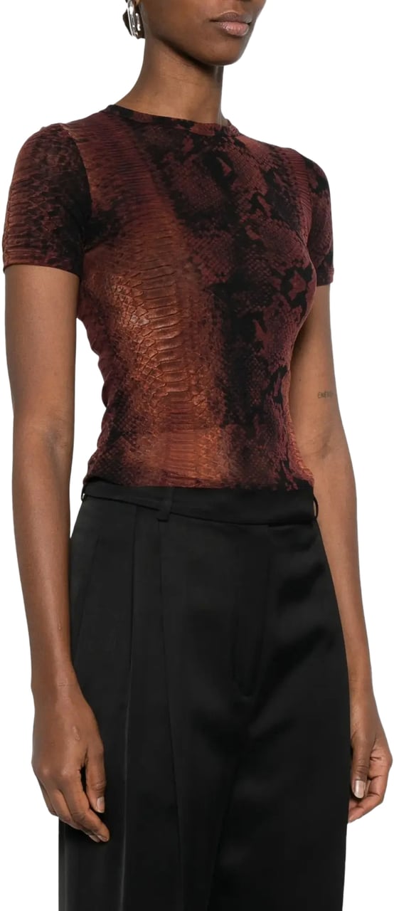 Jean Paul Gaultier Mesh Baby Tee Printed Python Brown/black Zwart