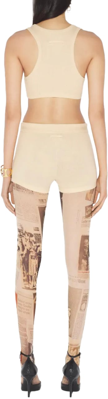 Jean Paul Gaultier Cotton Ribbed Bra With Gaultier Patch And Overall Buckles Nude Divers