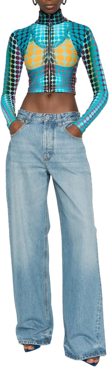 Jean Paul Gaultier Re-edition Top High Neck With Long Sleeves Blue/purple/yellow Geel