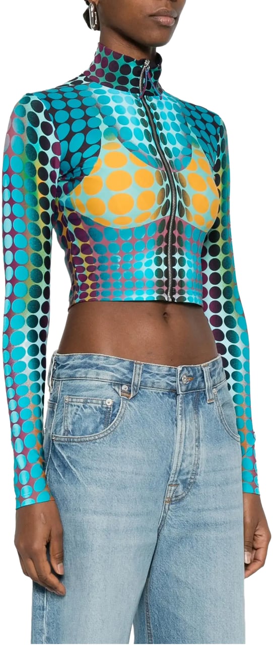 Jean Paul Gaultier Re-edition Top High Neck With Long Sleeves Blue/purple/yellow Geel
