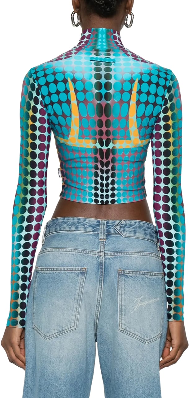 Jean Paul Gaultier Re-edition Top High Neck With Long Sleeves Blue/purple/yellow Geel