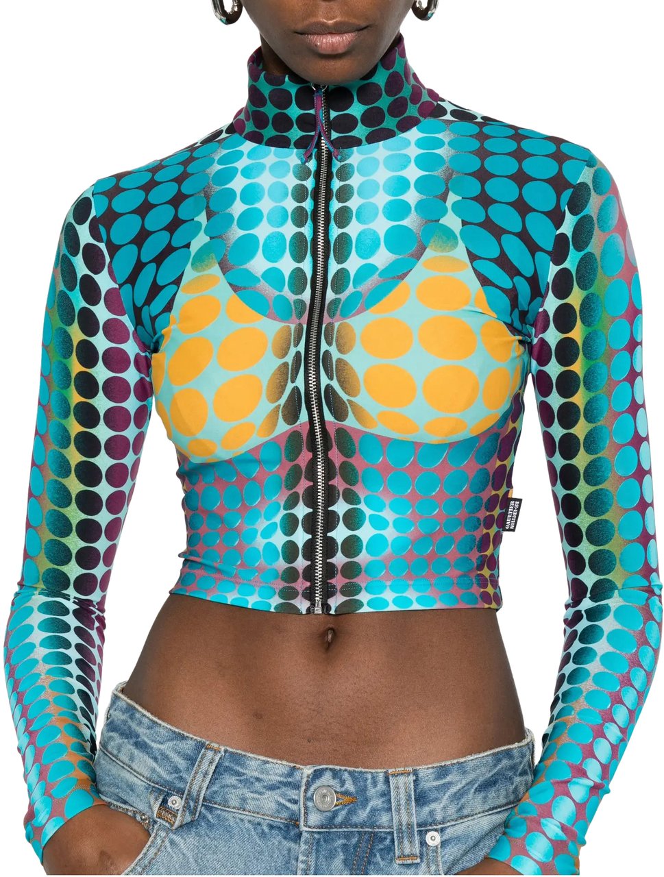 Jean Paul Gaultier Re-edition Top High Neck With Long Sleeves Blue/purple/yellow Geel