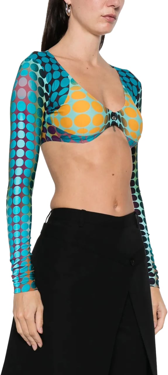 Jean Paul Gaultier Re-edition Cropped-top U Neck With Long Sleeves Blue/purple/yellow Geel