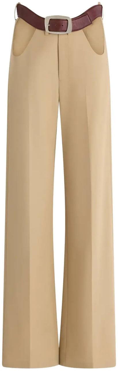 Jean Paul Gaultier Chino Trousers With Open Front Curves And Belt Light Beige Beige
