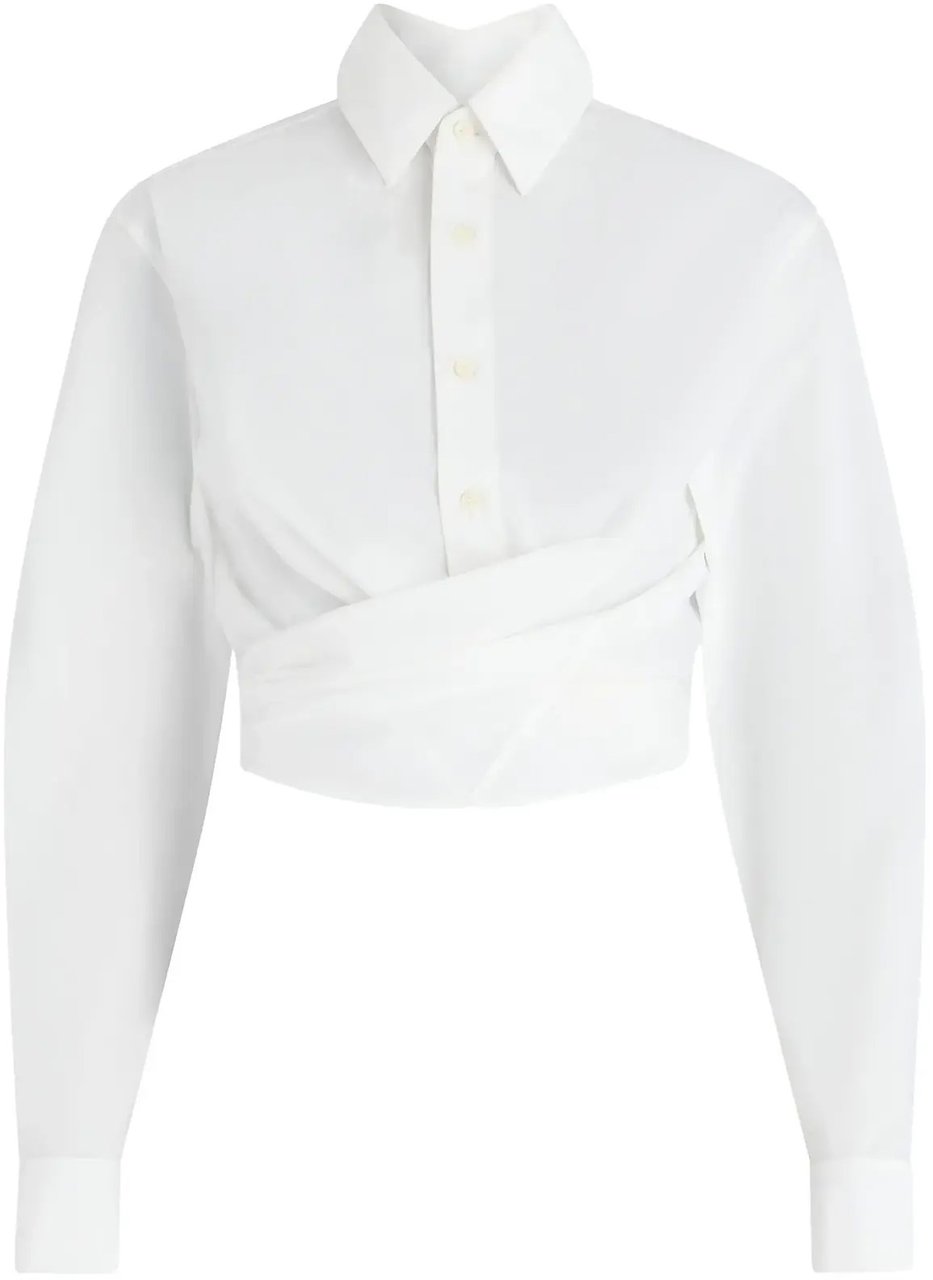 Jean Paul Gaultier Wrapped Fly Away Collar Cropped Shirt White Wit