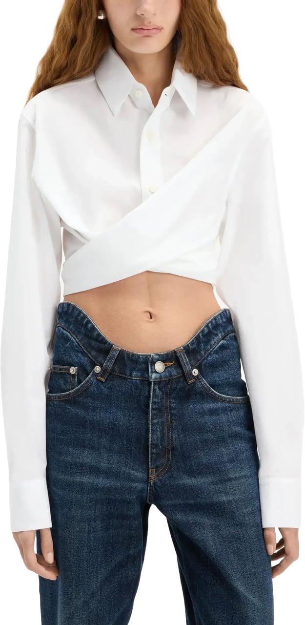 Jean Paul Gaultier Wrapped Fly Away Collar Cropped Shirt White Wit