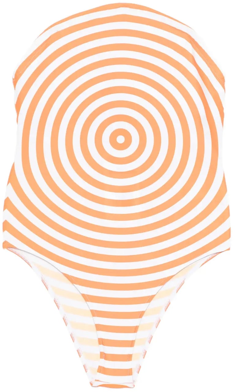 Jean Paul Gaultier Jersey Lycra Round Neckline Swimsuit Printed "target" White/orange Wit