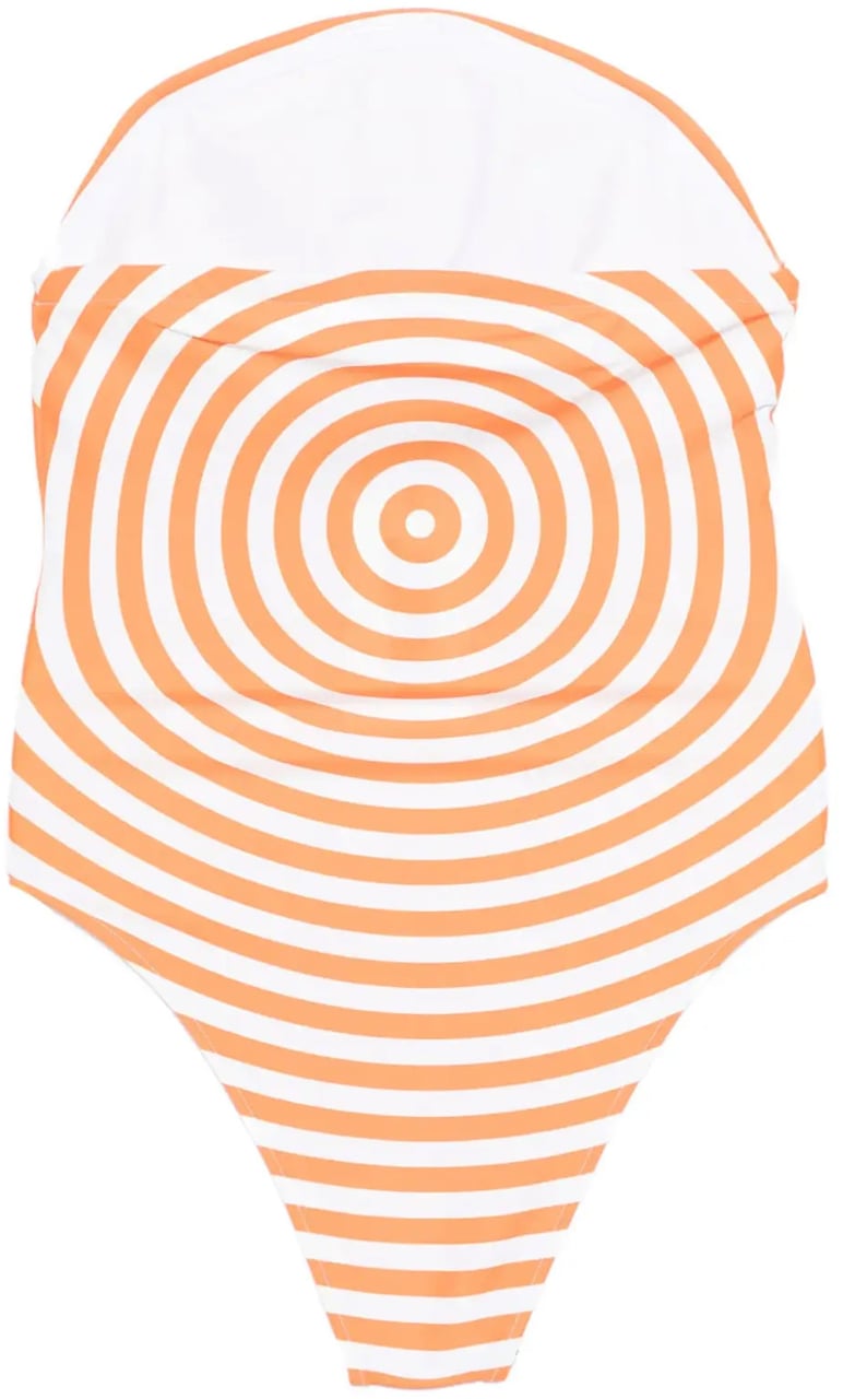 Jean Paul Gaultier Jersey Lycra Round Neckline Swimsuit Printed "target" White/orange Wit
