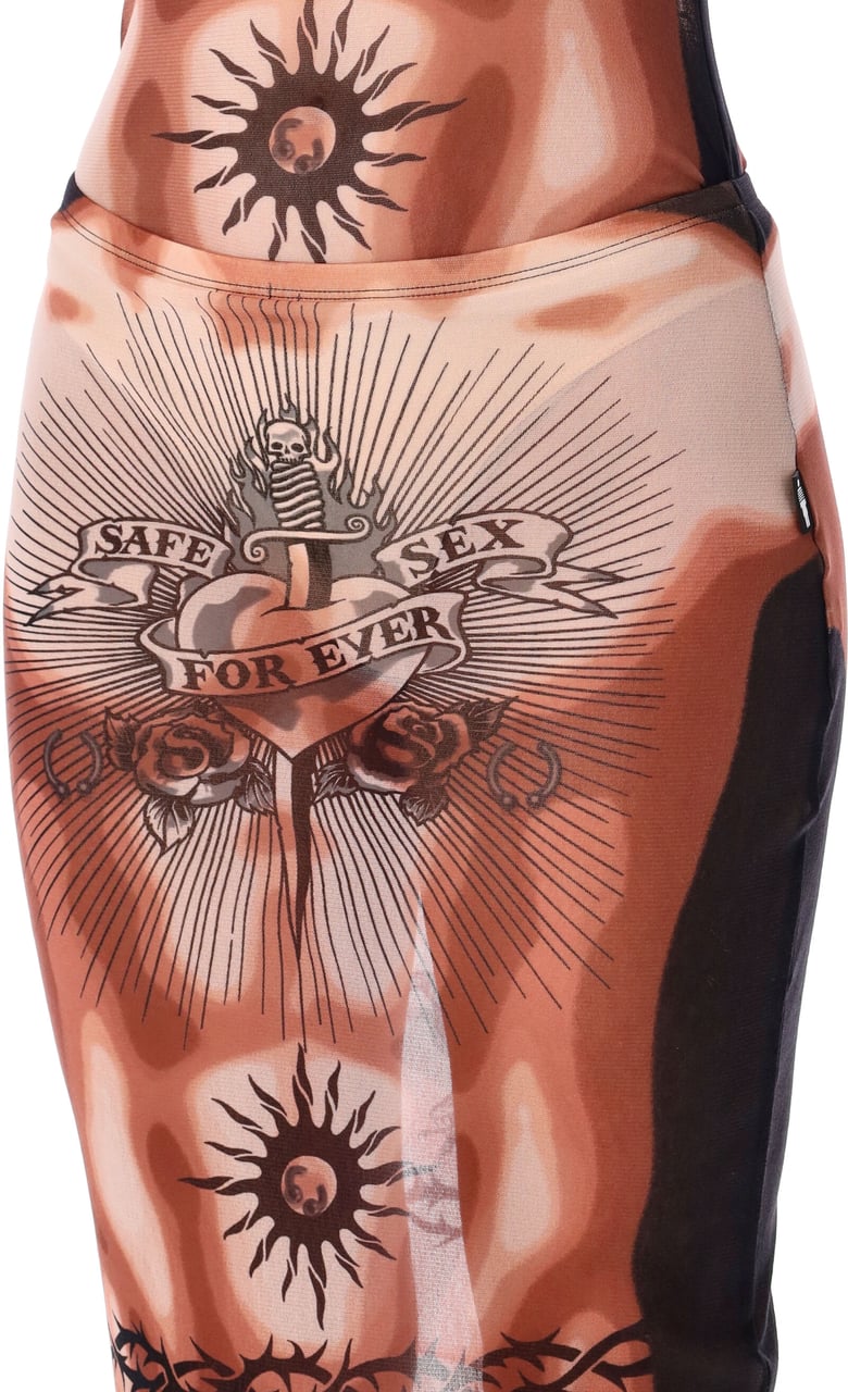 Jean Paul Gaultier Mesh Skirt Safe Sex Tatoo Nude Tatoo Beige