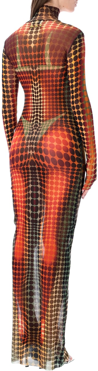 Jean Paul Gaultier Mesh Long Dress Vasarely Print Orange Multi Divers