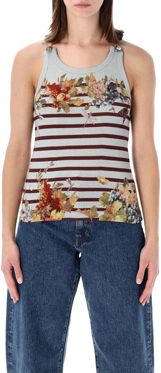 Jean Paul Gaultier Cotton Rib Tank Top Mariniere Grape Light Blue Multi Divers