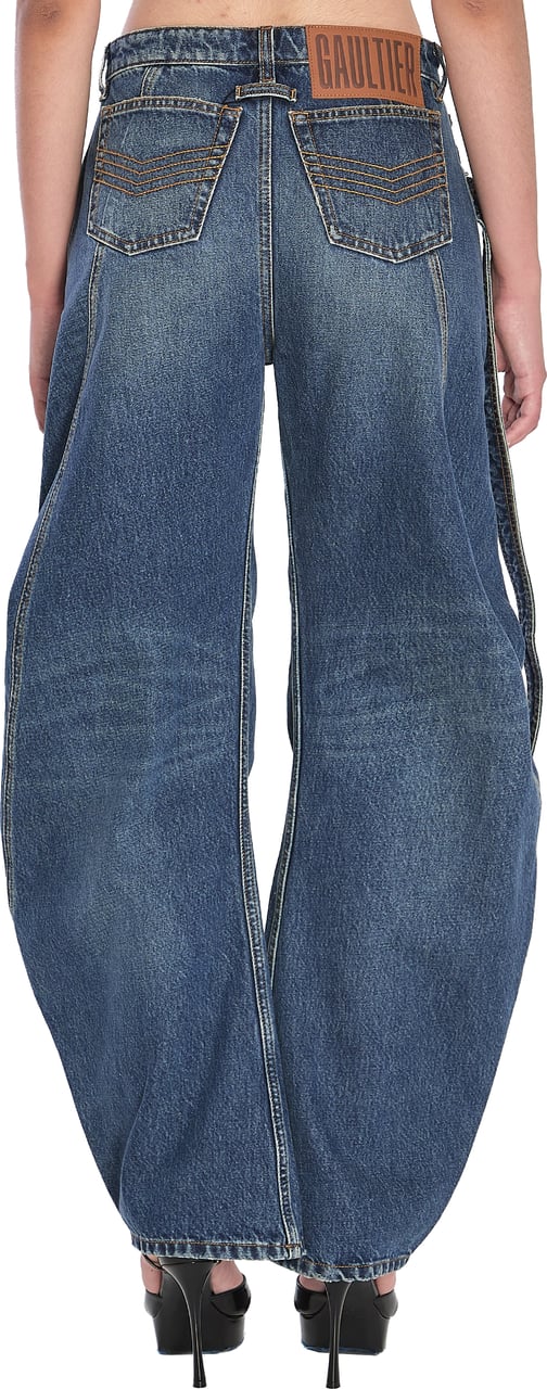 Jean Paul Gaultier Strap loose jeans in denim Blauw