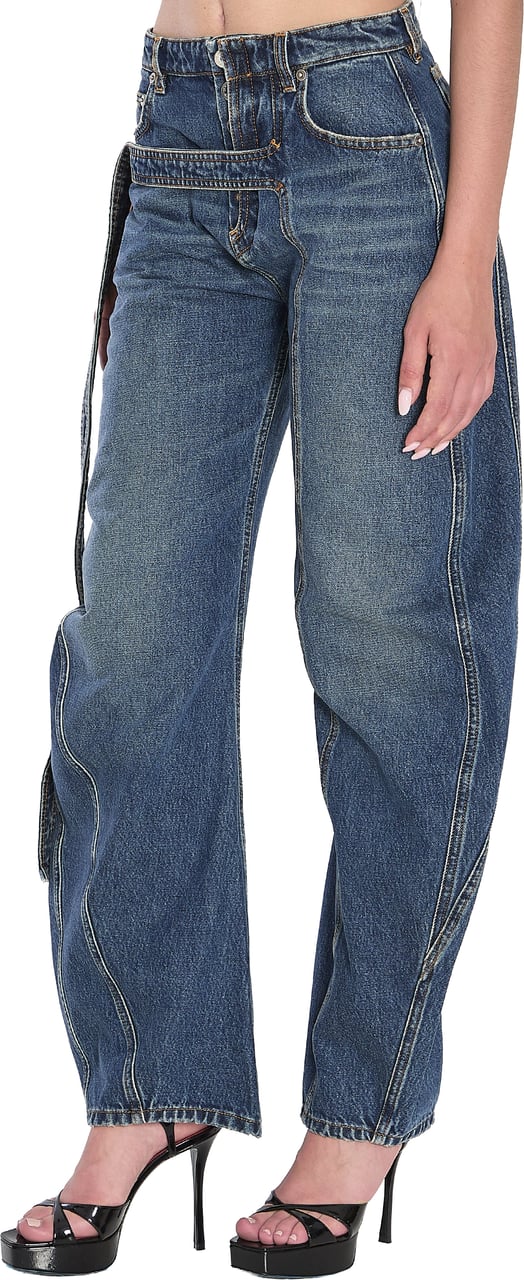 Jean Paul Gaultier Strap loose jeans in denim Blauw