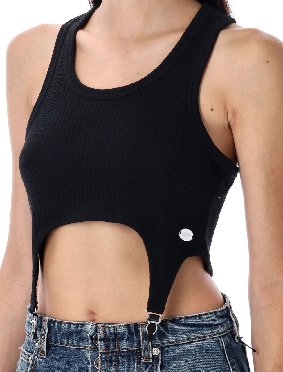 Jean Paul Gaultier Br Rib Cotton Lingerie Garter Nero Zwart