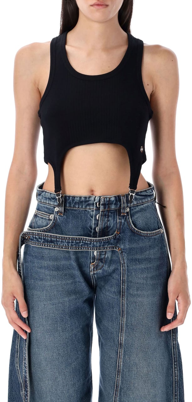 Jean Paul Gaultier Br Rib Cotton Lingerie Garter Nero Zwart