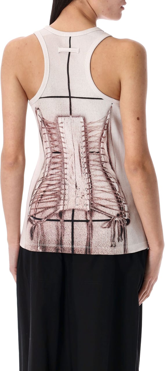 Jean Paul Gaultier Trompe L'Oeil Corset Rib Cotton Tank Top Dusty Pink Roze