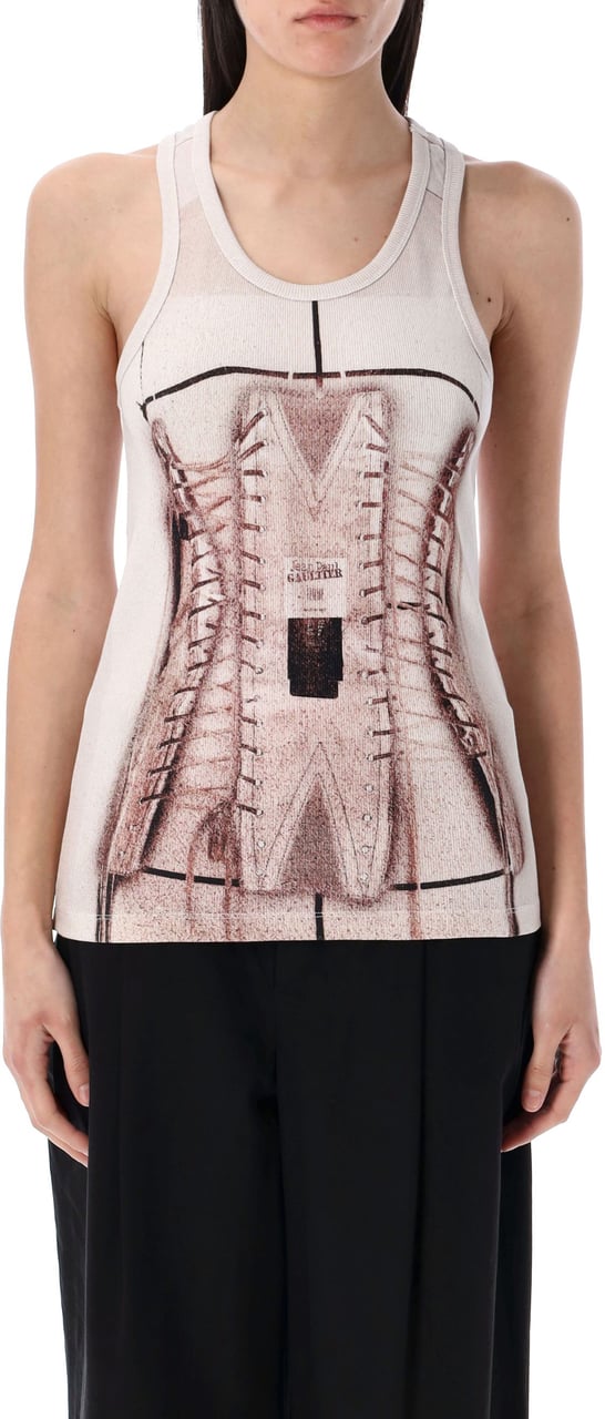Jean Paul Gaultier Trompe L'Oeil Corset Rib Cotton Tank Top Dusty Pink Roze