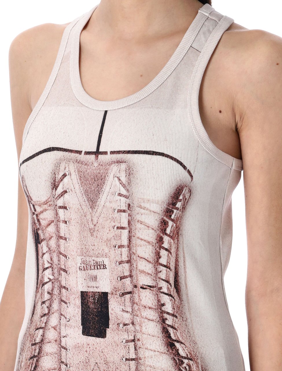 Jean Paul Gaultier Trompe L'Oeil Corset Rib Cotton Tank Top Dusty Pink Roze