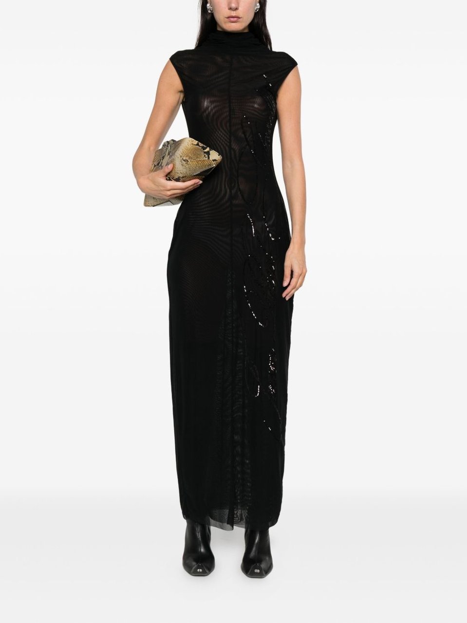 Jean Paul Gaultier Sleeveless Semi-Sheer Black Maxi Dress Zwart